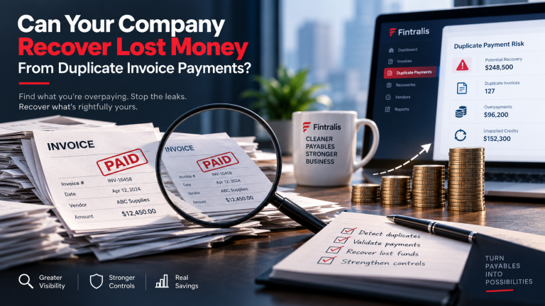 Stack of paper invoices on desk with spreadsheet visible in background
