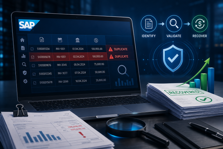 Hands reviewing printed financial transaction reports on office desk with laptop keyboard